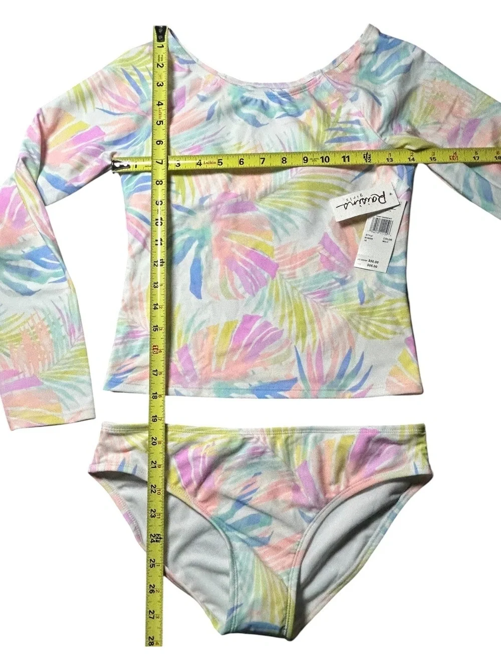 Raisins Girls palm leaves print long sleeve rashguard swimsuit set size 16 NWT